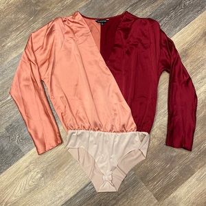 Satin Color Block Bodysuit XL